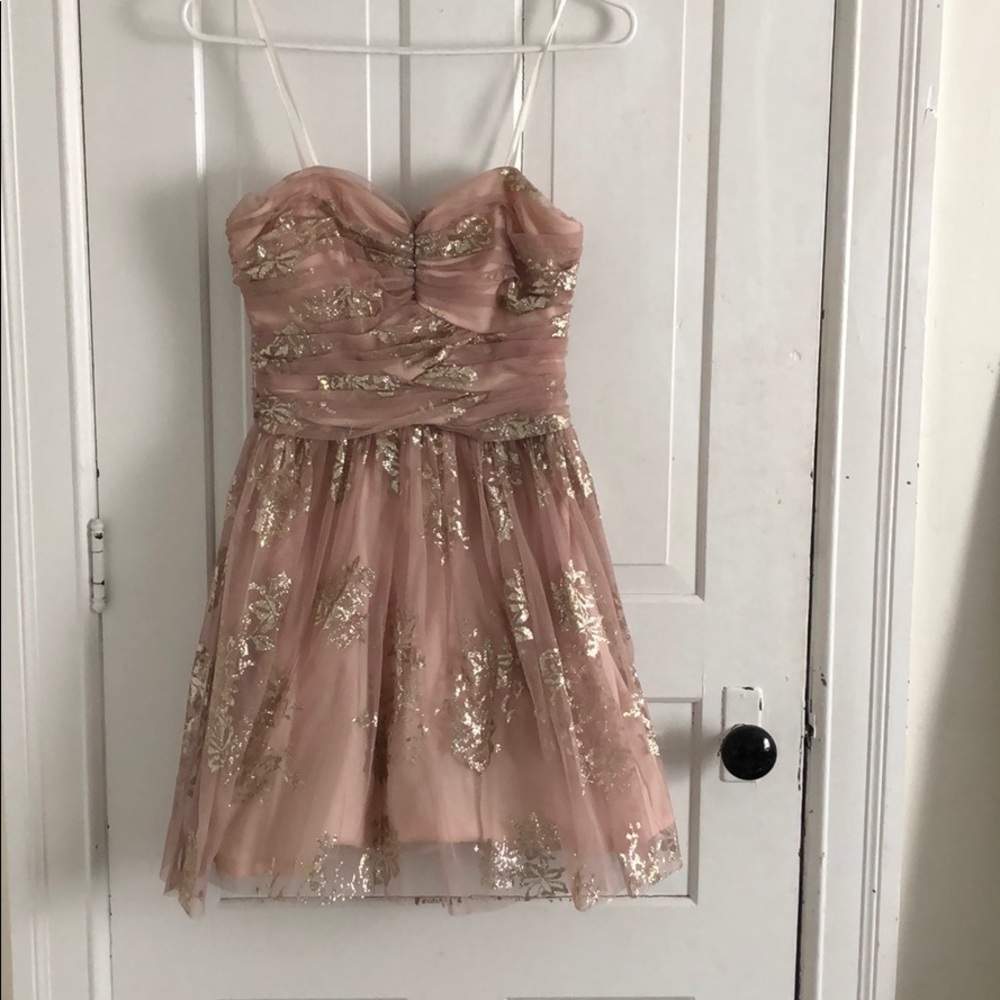 peach and gold dress